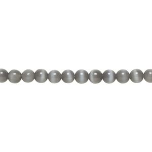 Bead, cat's eye glass (fiber optic glass), opaque black, 4mm round, quality grade. Sold per 15-1/2" to 16" strand.