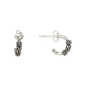 Earstud, Create Compliments&reg;, antiqued sterling silver, 10.5mm half hoop with twisted rope and swirl design. Sold per pair.