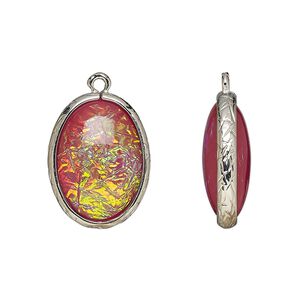 Drop, Opalized Ice&trade;, "opal" (resin) and imitation rhodium-finished brass, opaque light purple, 20x15mm double-sided oval. Sold per pkg of 4.