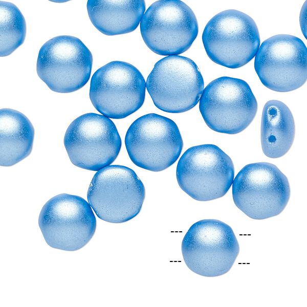 Bead, Preciosa Candy&trade;, Czech pressed glass, opaque blue pastel pearl, 8mm candy with (2) 0.8-0.9mm holes. Sold per pkg of 20. image number 0
