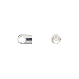 Cord end glue-in 1pkg100 silver-plated, 8x5mm / 4mm inside diameter, brass