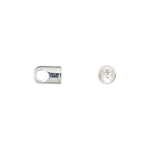 Cord end glue-in 1pkg100 silver-plated, 8x5mm / 4mm inside diameter, brass image number 0