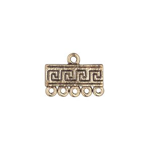 End bar 1pkg10 "pewter", 17x6mm rectangle / 1sided / 5 loops / Greek key pattern, gold-finished / antiqued