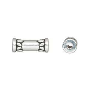 Bead, TierraCast&reg;, "Soulful Spirit" collection, antique silver-plated pewter (tin-based alloy), 15x6mm tube with lotus design. Sold per pkg of 2.