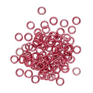 Jump ring 1pkg100 aluminum, 4mm round, 20 gauge / 2.4mm inside diameter / dark pink