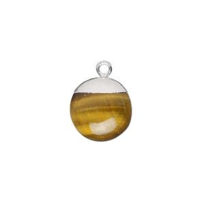 Drop 1pkg1, electroplated sterling silver and tigereye (natural), 12mm hand-cut puffed flat round
