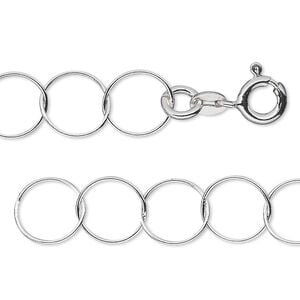 Chain 1pkg1 sterling silver cable, 10mm round / springring clasp, 18 inch