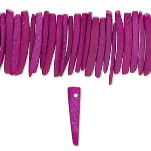 Bead, coconut palm wood (dyed / waxed), dark purple, 25x4mm hand-cut top-drilled stick. Sold per 15-1/2" to 16" strand.