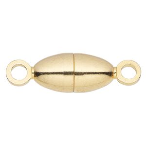 Clasp magnetic 1pkg1, 12x6mm oval, gold-finished brass 1-strand