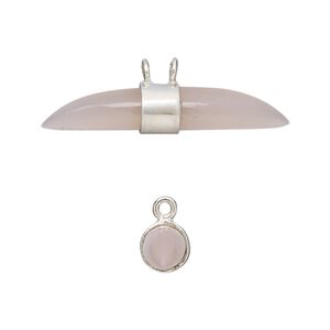 Focal, pink chalcedony (dyed) and sterling silver, 33x6mm-36x7mm hand-cut double point with 2 loops, Mohs hardness 6-1/2 to 7. Sold individually.
