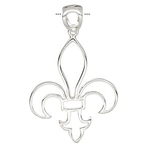 Pendant, Create Compliments&reg;, sterling silver, 32x26mm single-sided open fleur-de-lis. Sold individually.