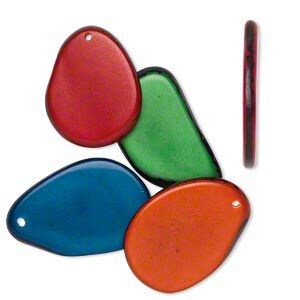 Focal mix, tagua nut (dyed), mixed colors, 33x26mm-40x30mm flat teardrop. Sold per pkg of 5.