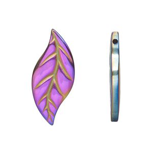 Hemalyke&trade; 1pkg4, electroplated 2-sided leaf drop 27.5x12mm