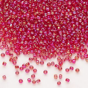 Seed bead, Dyna-Mites&trade;, glass, pkg/1/2kg, #11 round, translucent rainbow ruby red, (7R 11/0 RR).