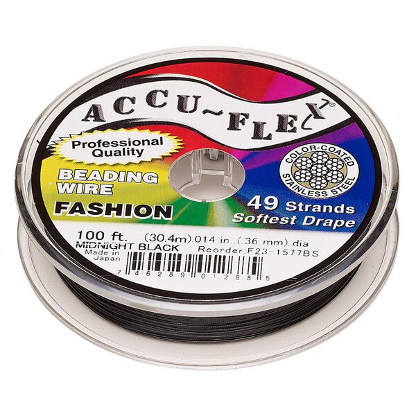Beading wire, Accu-Flex&reg;, nylon and stainless steel, midnight black, 49 strand, 0.014-inch diameter. Sold per 100-foot spool. image number 0
