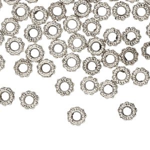 Bead 1pkg100 silver-plated "pewter", 6x2mm beaded rondelle, antique