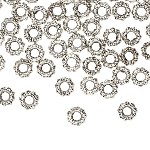 Bead 1pkg100 silver-plated "pewter", 6x2mm beaded rondelle, antique image number 0