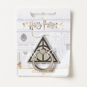 Cell phone ring 1pkg1, silver-finished brass and steel / enamel, black, 42x35mm Deathly Hallows&trade; triangle.