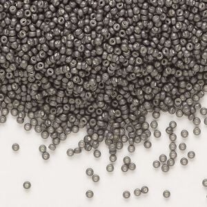 Seed bead, Miyuki, glass, pkg/35g, #15 rocaille, opaque matte galvanized graphite, (RR-2092).