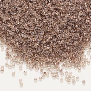 Seed bead, Miyuki, glass, pkg/250g, #15 rocaille, translucent cocoa-lined luster crystal clear (RR-224).