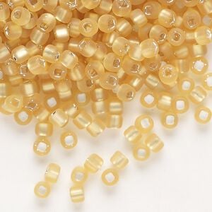 Seed bead, Dyna-Mites&trade;, glass, silver-lined translucent matte medium gold, #6 round with square hole. Sold per 1/2 kilogram pkg.