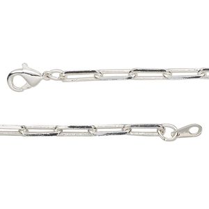 Chain 1pkg1 silver-plated paperclip, 3.3mm / lobster claw clasp, brass 36 inch