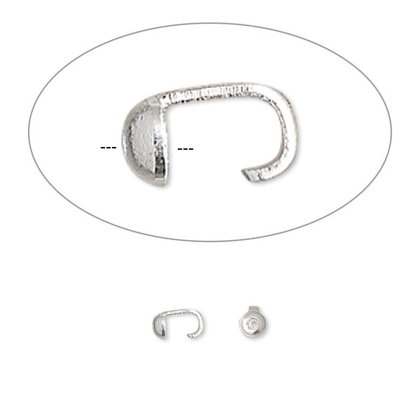 Bead tip standard 1pkg100 silver-plated, 5x3mm / open loop / 0.029 inch inside diameter, brass / Hot Tips&reg; image number 0