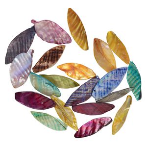 Focal mix, mother-of-pearl shell (dyed) 1pkg20, mixed colors, 38x11mm-57x22mm leaf.
