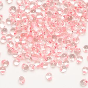 Seed bead, Miyuki, glass, pkg/250g, 4x3.4mm fringe, transparent pink inside dyed color clear (DPF-1).