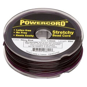 Cord, Powercord&reg;, elastic, navy blue, 1.5mm, 22-pound test. Sold per 25-meter spool.