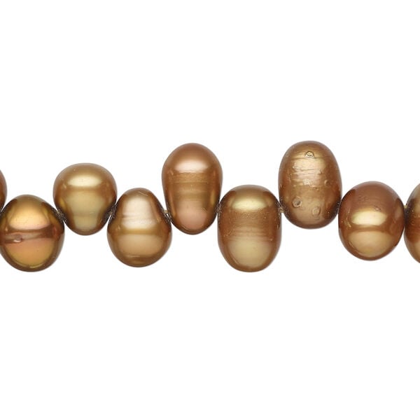 Freshwater pearl 1pkg1, top-drilled rice, 15.5-16 inch copper 8x7mm-11x7mm cultured image number 0