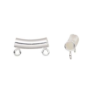 Bead 1pkg10 silver-plated, 14x5mm curved tube / 2 closed loop, brass