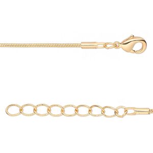 Chain 1pkg2 snake, 1mm / lobster claw clasp, gold-finished brass 24 inch