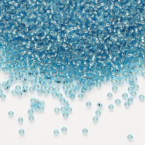 Seed bead, Miyuki, glass, transparent silver-lined ocean blue (RR2429), #15 rocaille. Sold per 250-gram pkg.