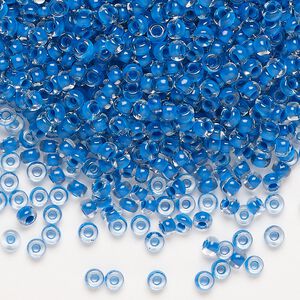 Seed bead, Preciosa Ornela Czech glass, pkg/50g, #8 rocaille, transparent terra intensive blue-lined clear, (08A38).