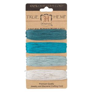 Cord, Hemptique&reg;, hemp, blue shades, 1mm diameter, 20-pound test. Sold per pkg of (4) 30-foot sections.