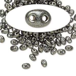 Seed bead, Preciosa Twin&trade; Czech glass, pkg/50g, 5x2.5mm oval, opaque khaki green terra pearl black, (28986).