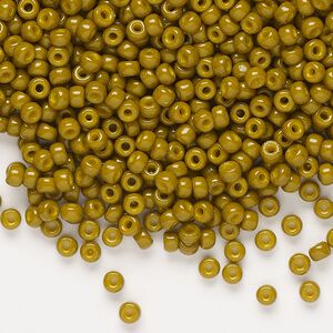 Seed bead, Miyuki, glass, pkg/50g, #8 rocaille, Duracoat&reg; opaque outside dyed Spanish olive (RR-4491).