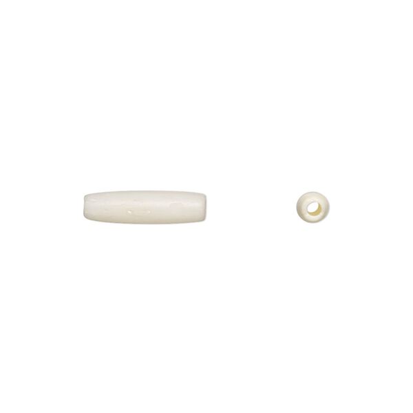 Bead, domestic water buffalo bone (bleached), white, 12x3mm-14x5mm hand-cut hairpipe, Mohs hardness 2-1/2. Sold per pkg of 32. image number 0