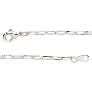 Chain 1pkg1 silver-plated paperclip, 2.4mm / lobster claw clasp, brass 20 inch