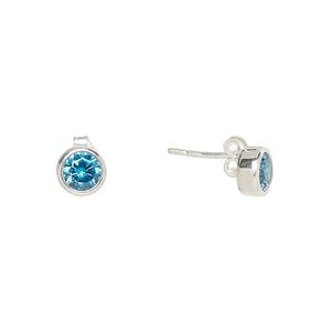 Earstud, Create Compliments&reg;, cubic zirconia and sterling silver, sky blue topaz, 6.5mm round. Sold per pair.