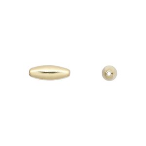 Bead 1pkg100 gold-plated, 12x4.5mm oval, brass