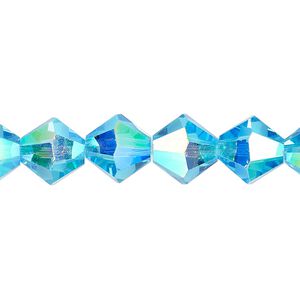 Bead 1pk translucent turquoise blue AB, Celestial Crystal&reg; 10mm bicone 8 inch
