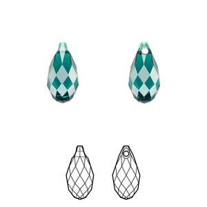 Briolette 2pk emerald, Crystal Passions&reg; 13x6.5mm pendant drop 6010