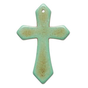 "Magnesite" / resin 1pkg1, top-drilled cross focal teal green / brown 43x28mm-44x30mm
