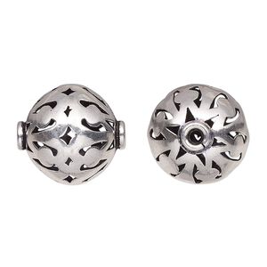Bead 1pkg2 sterling silver, 16.5x15.5mm cutout saucer, antiqued
