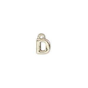 Charm, gold-finished "pewter" (zinc-based alloy), 7.5x7mm alphabet letter D. Sold per pkg of 2.
