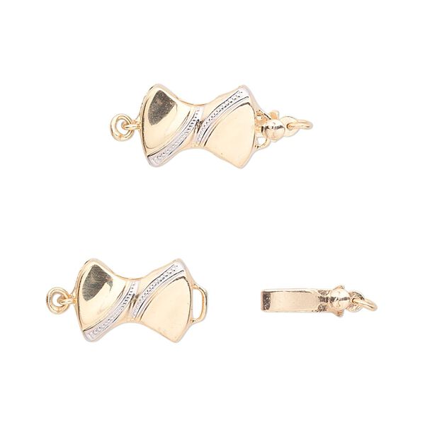 Clasp tab 1pkg1 14Kt gold / 14Kt white gold, 13x9mm double-sided bow / safety latch, 1-strand image number 0
