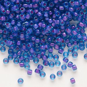 Seed bead, Dyna-Mites&trade;, glass 1pkg0.5kg, #8 round, transparent inside dyed color blue fuchsia (228 8/0 RR)