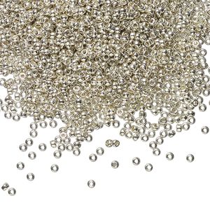 Seed bead, Miyuki, glass, pkg/250g, #15 rocaille, opaque galvanized silver, (RR-181).